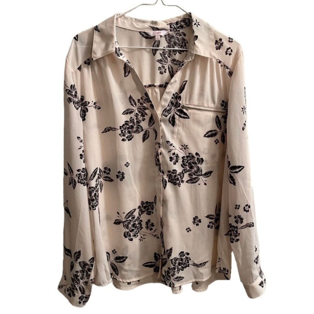 Candie's | Silky Soft Pink Floral Long Sleeve Button Down Blouse